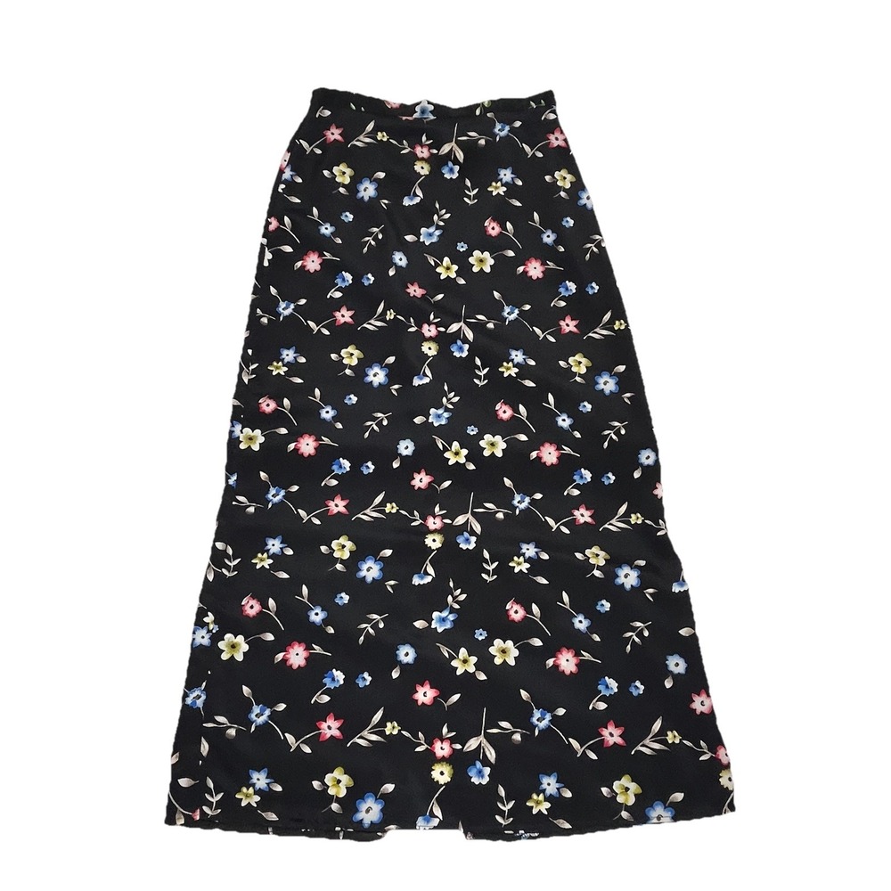 Rikki J Vintage 90s Floral Maxi Skirt Black Small Whimsigoth Prairie Modest Boho
